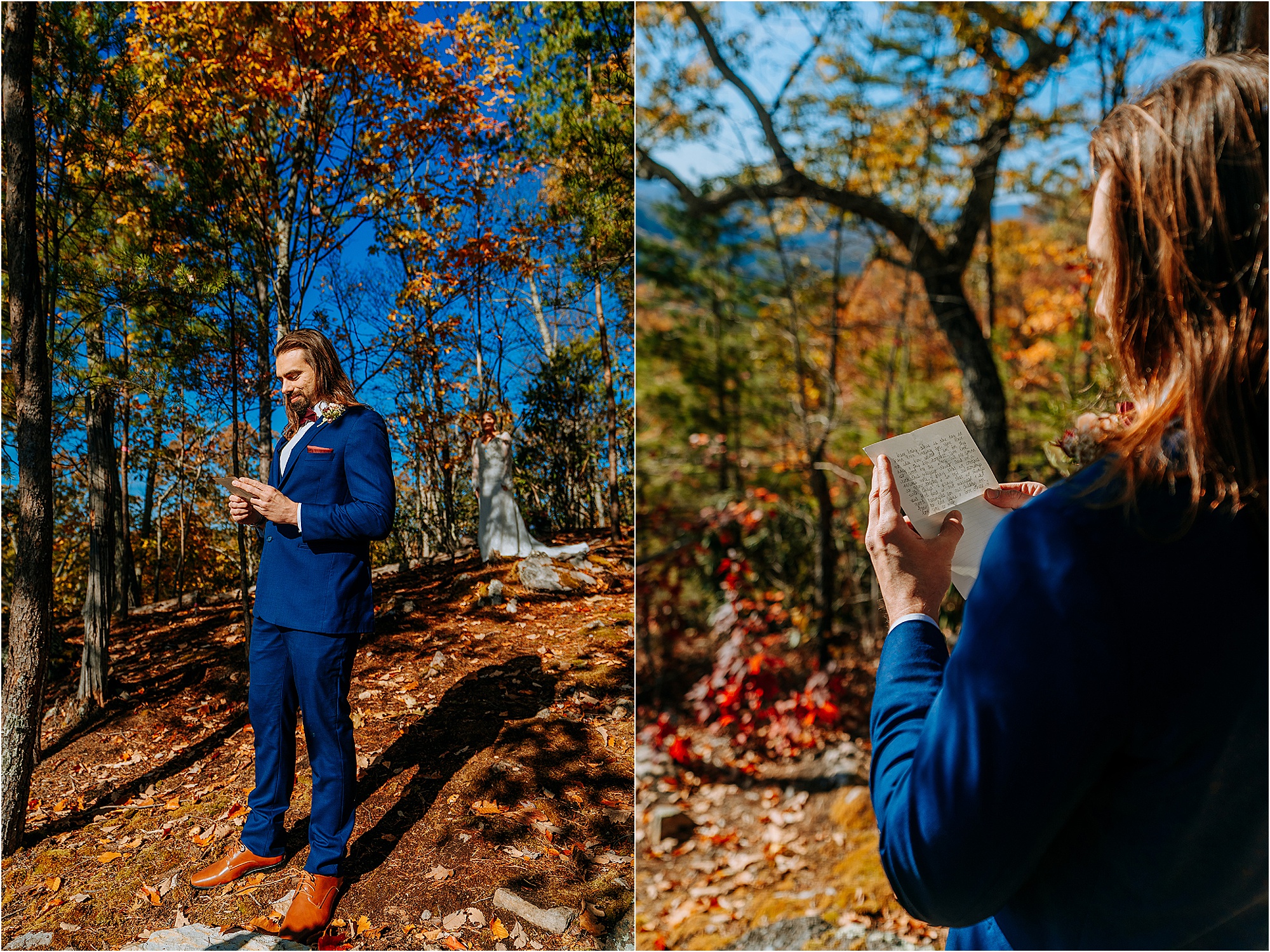 man in navy suit reading letter