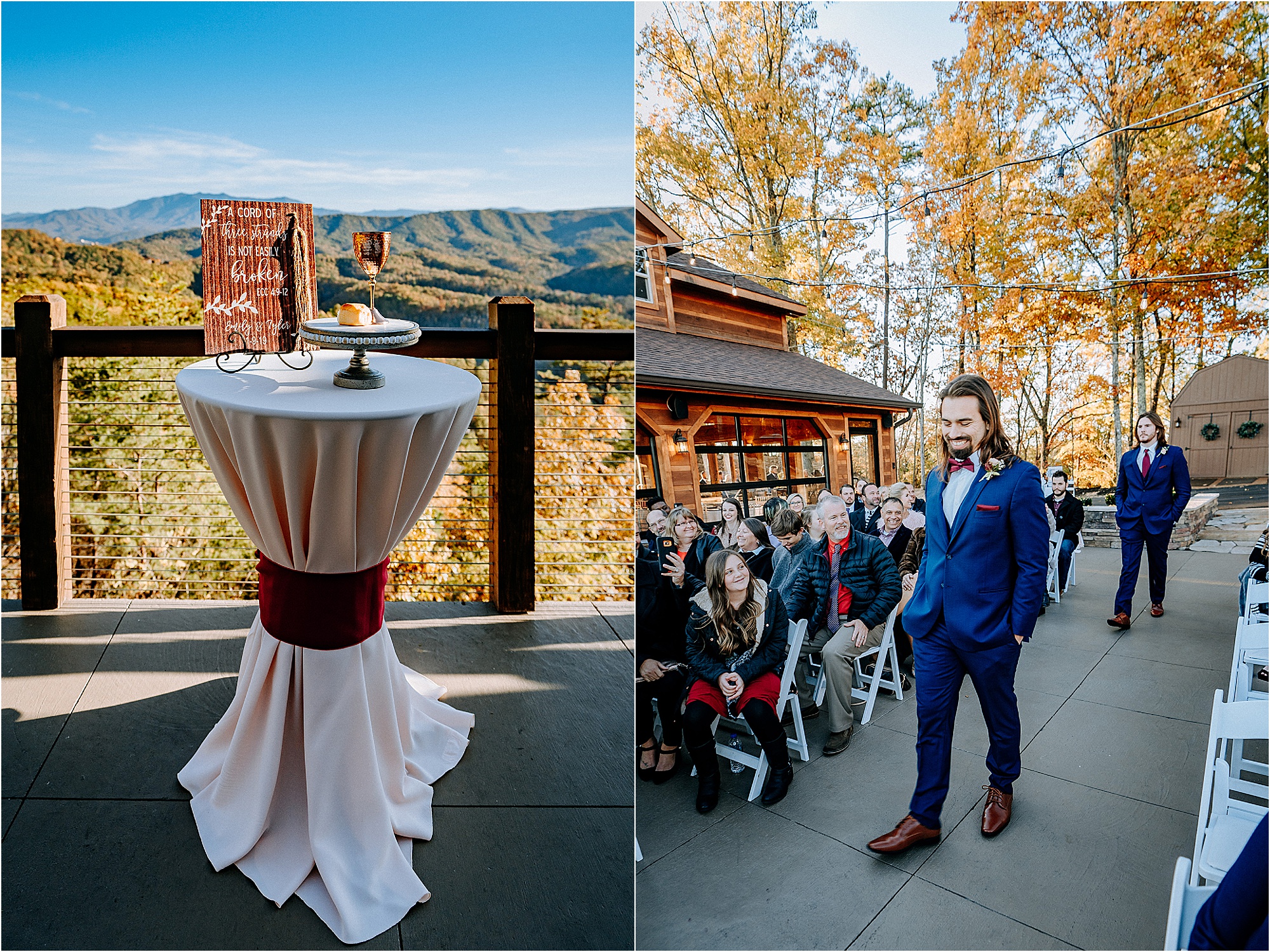 burgundy and navy wedding at mountainside wedding venue