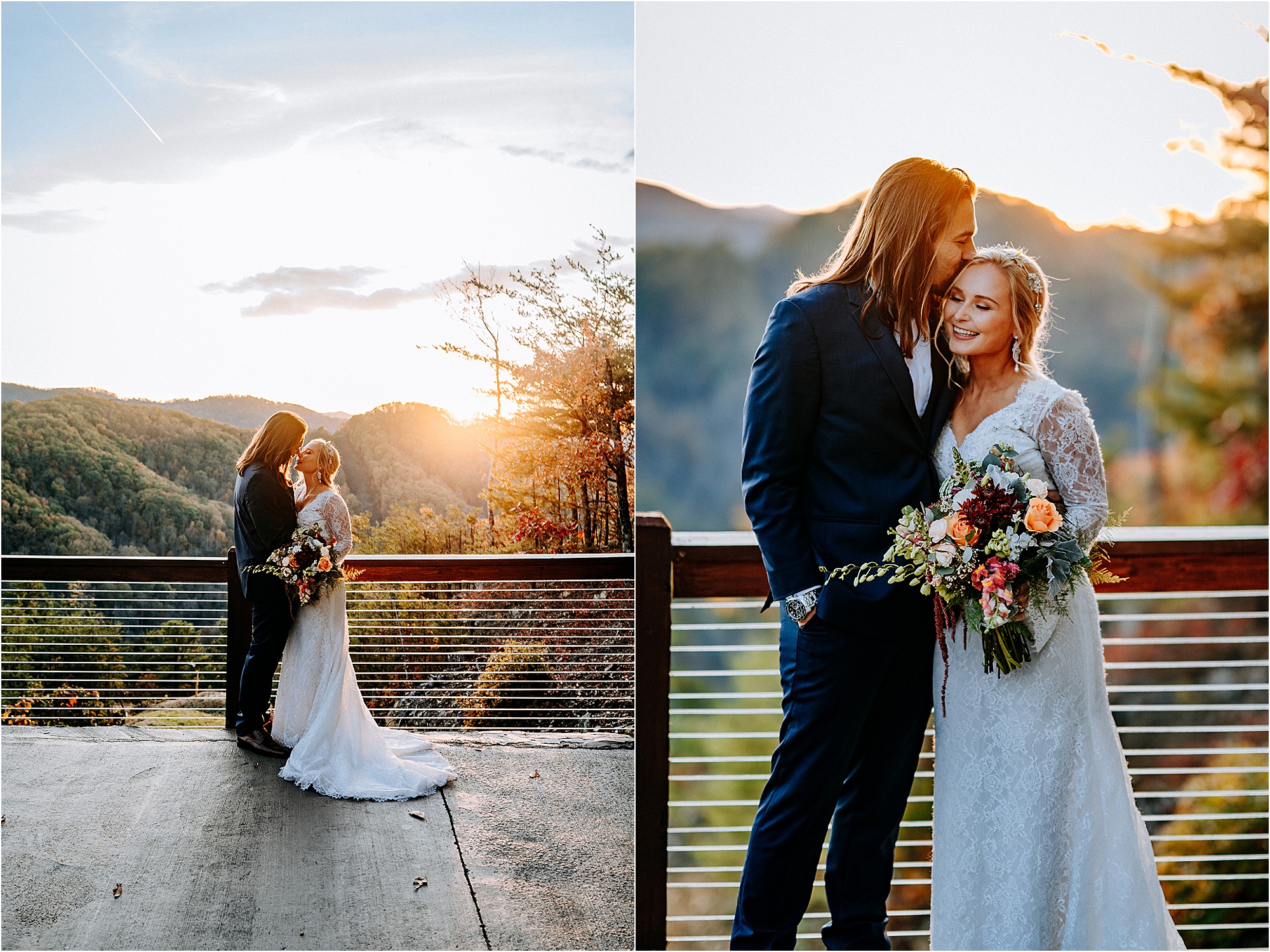 golden hour couple photos at mountainside wedding venue