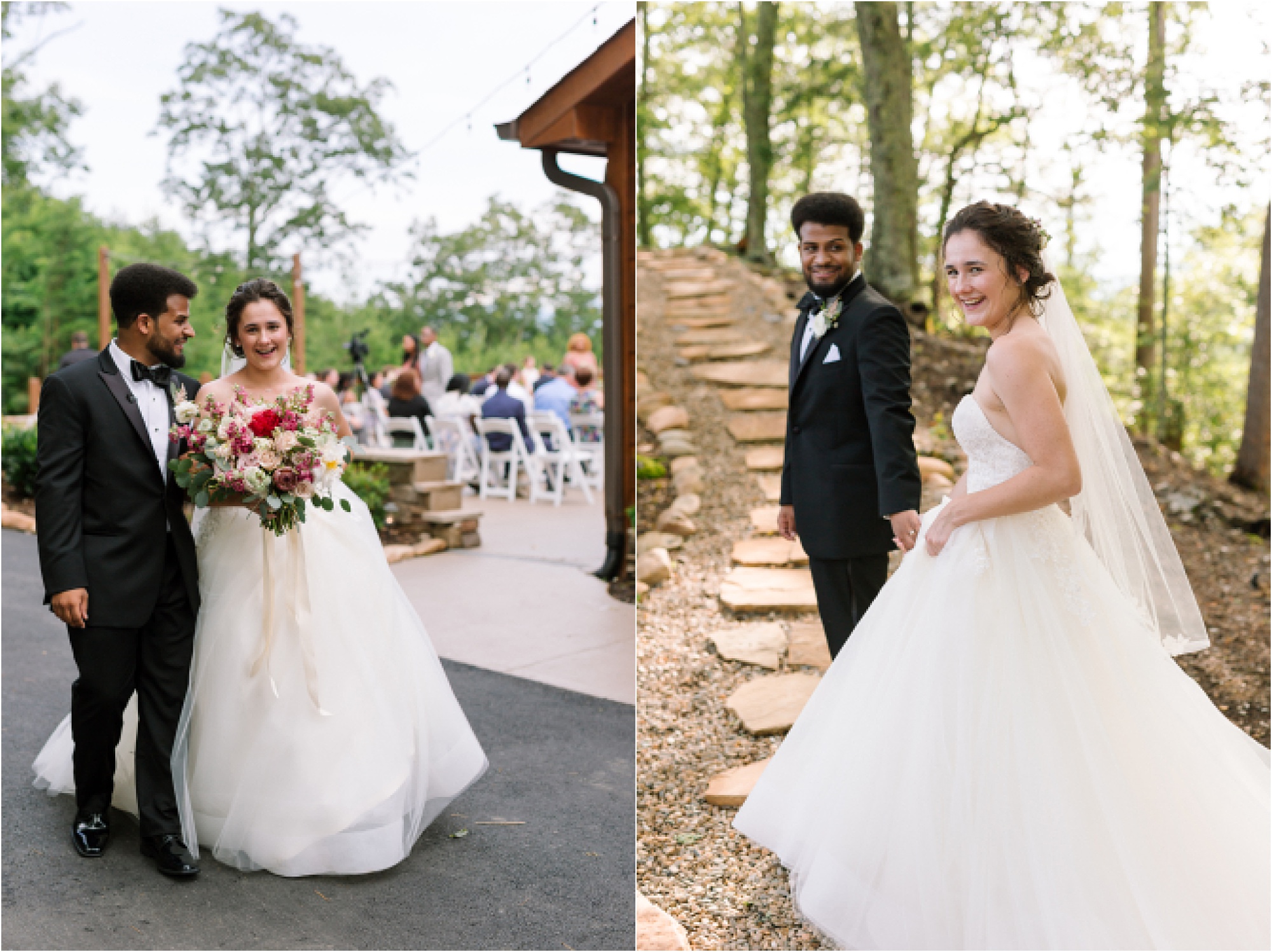 bride and groom walk up to The Knoll at The Magnolia Wedding Venue