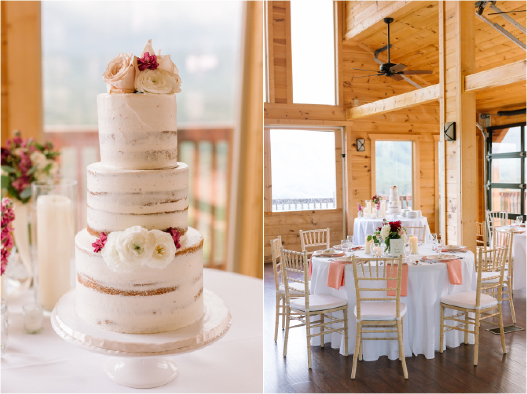 cake and reception details at mountaintop wedding