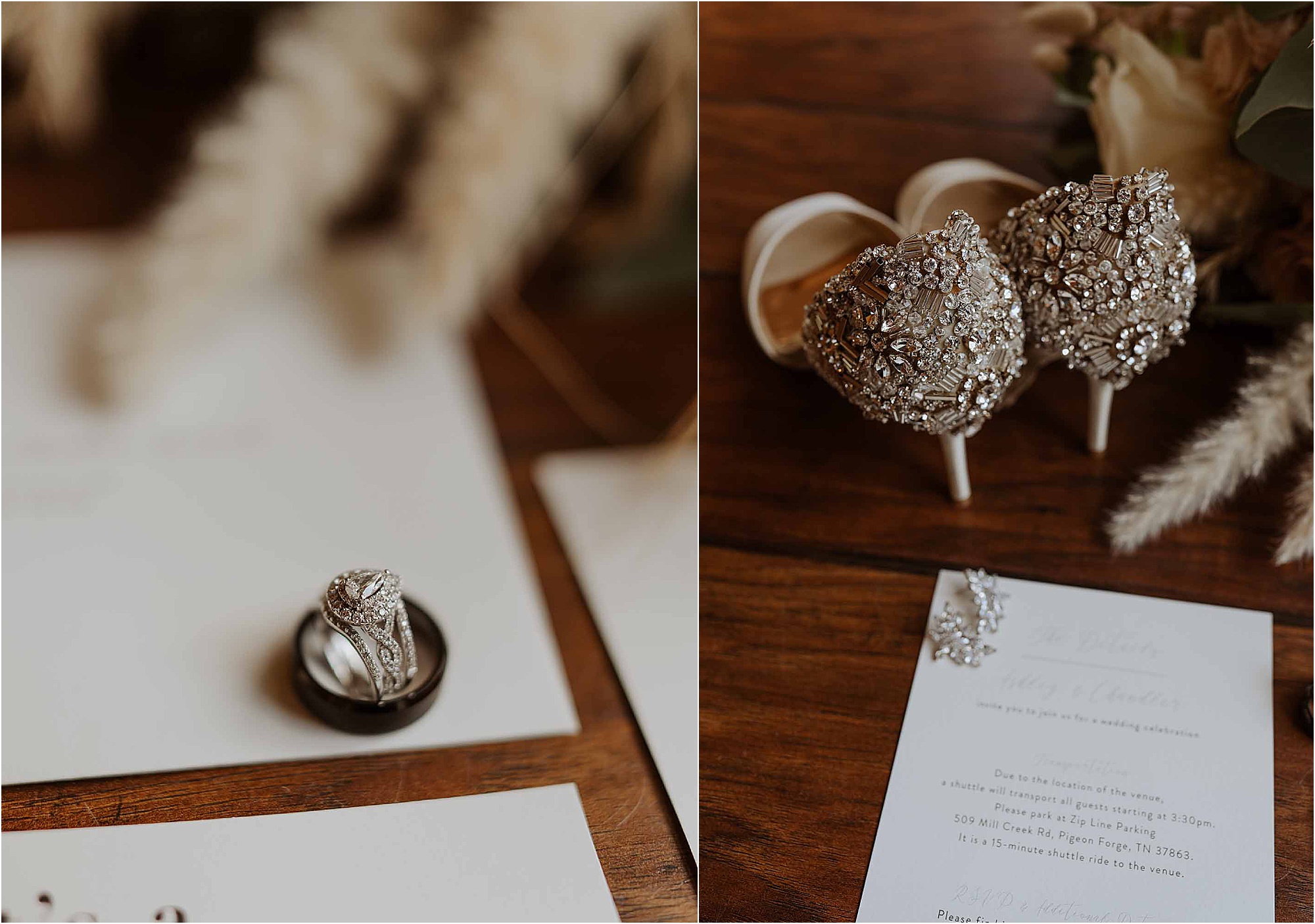 wedding ring and silver shoe wedding details