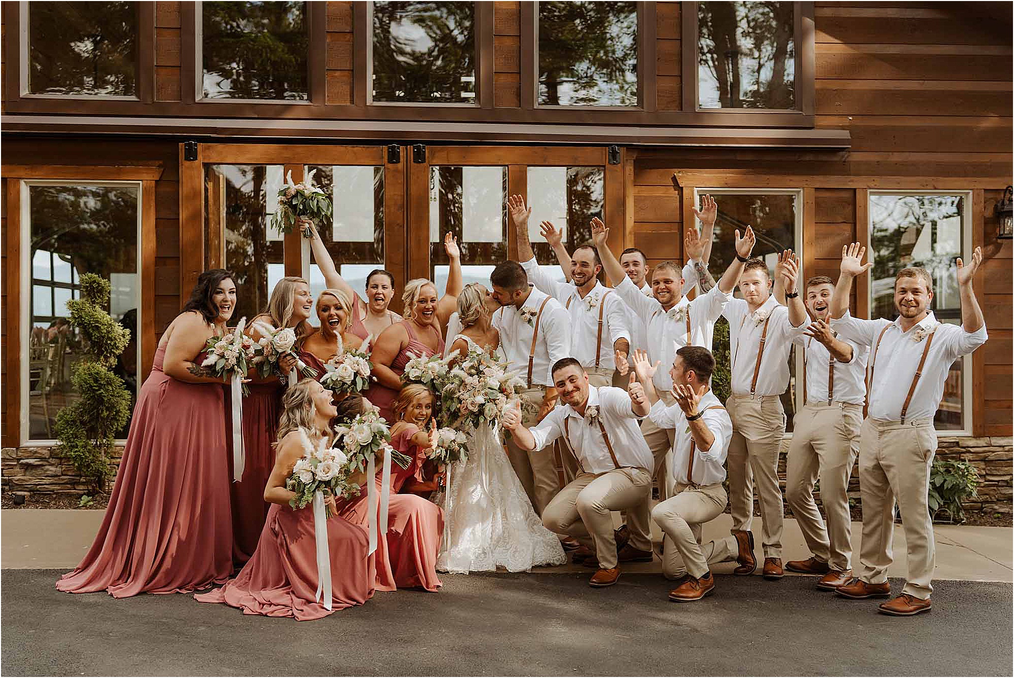 fun bridal party photos at summer wedding