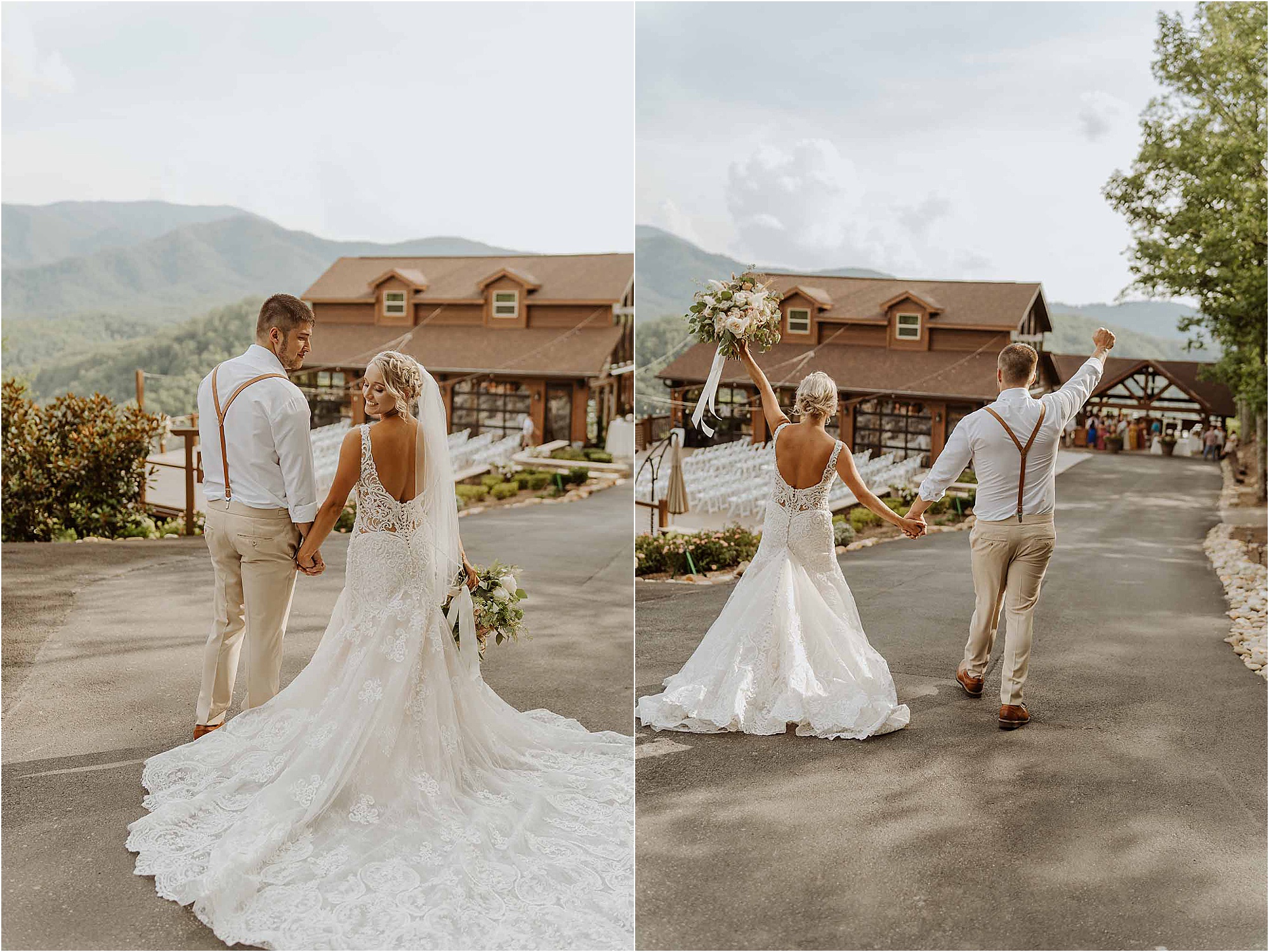 bride and groom standing in front of The Magnolia Venue