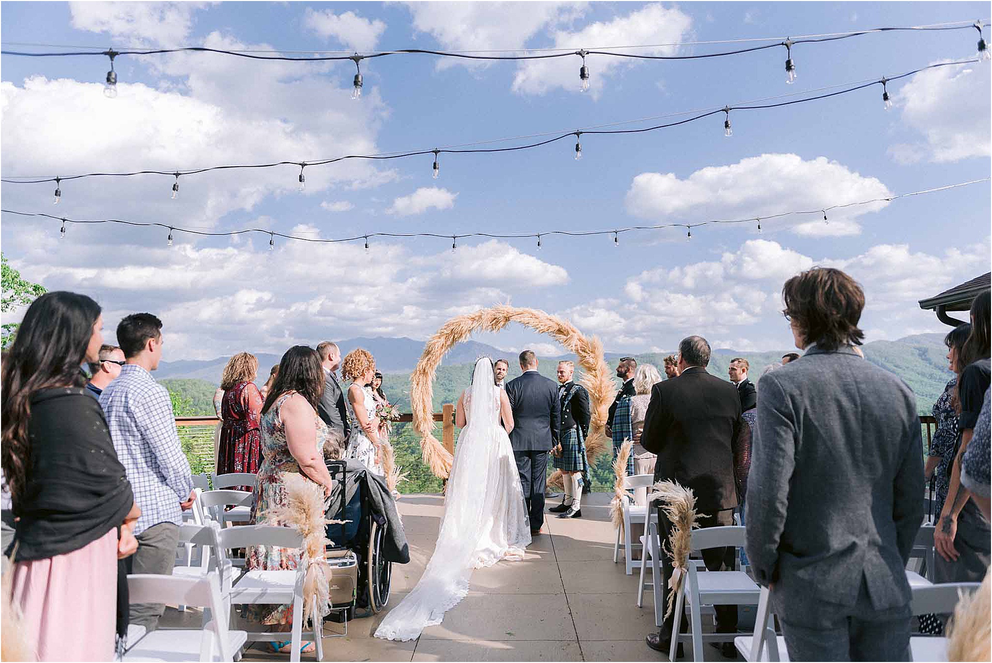 outdoor wedding ceremony overlooking the mountains