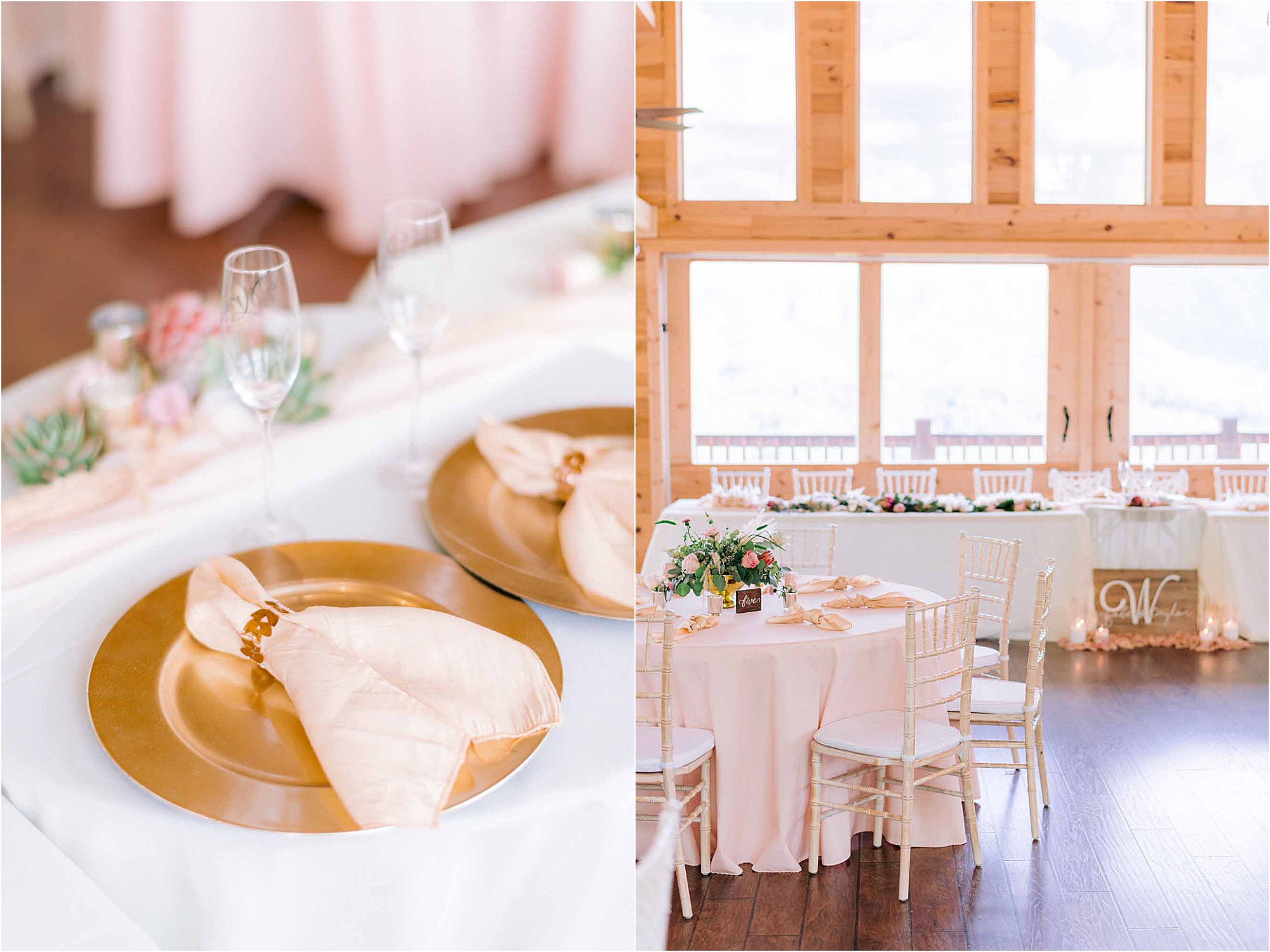 pink and gold wedding reception decor