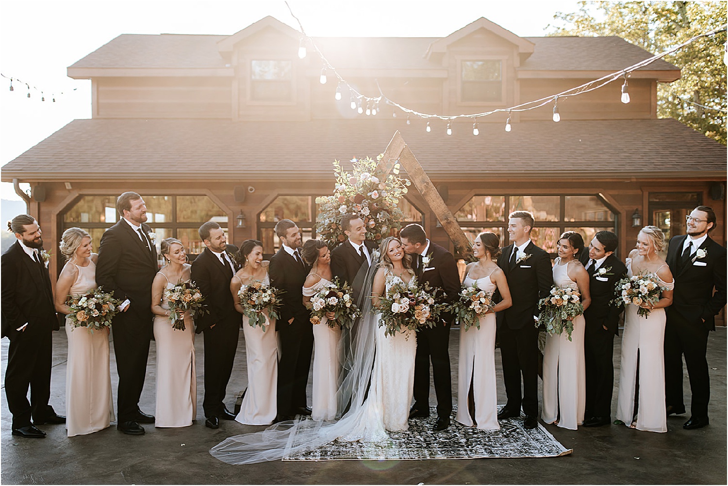 bridal party photos at golden hour at sun-kissed wedding
