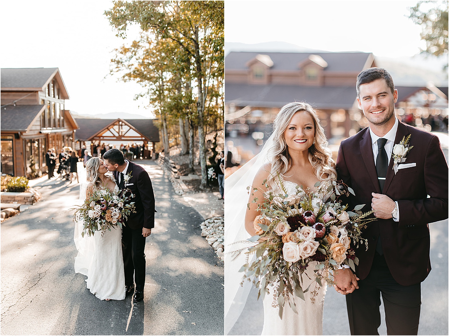 bride and groom photos at golden hour in the mountains