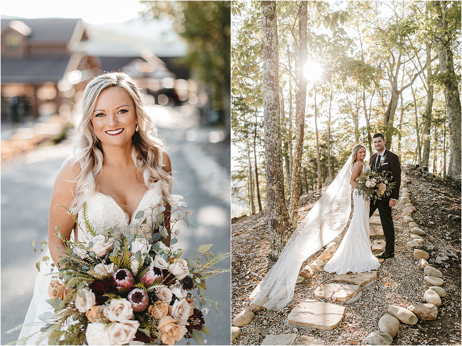 bride and groom photos in the Smoky Mountains at golden hour