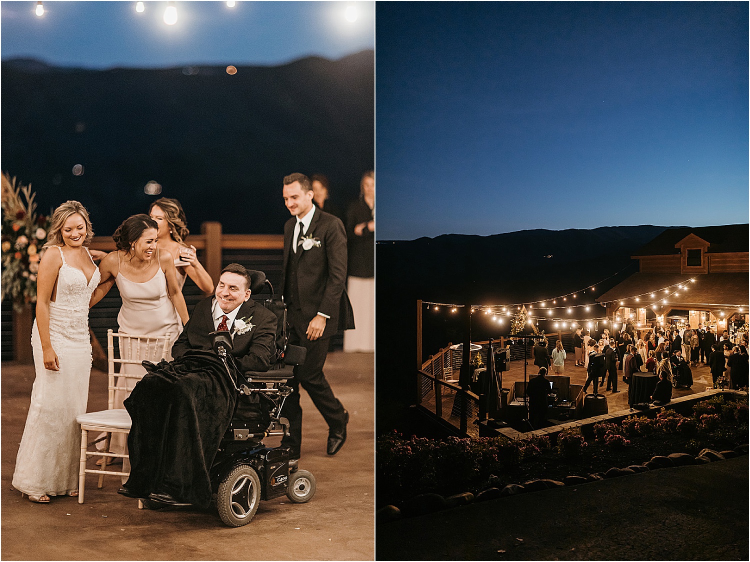 bride dances with father in wheelchair at wedding
