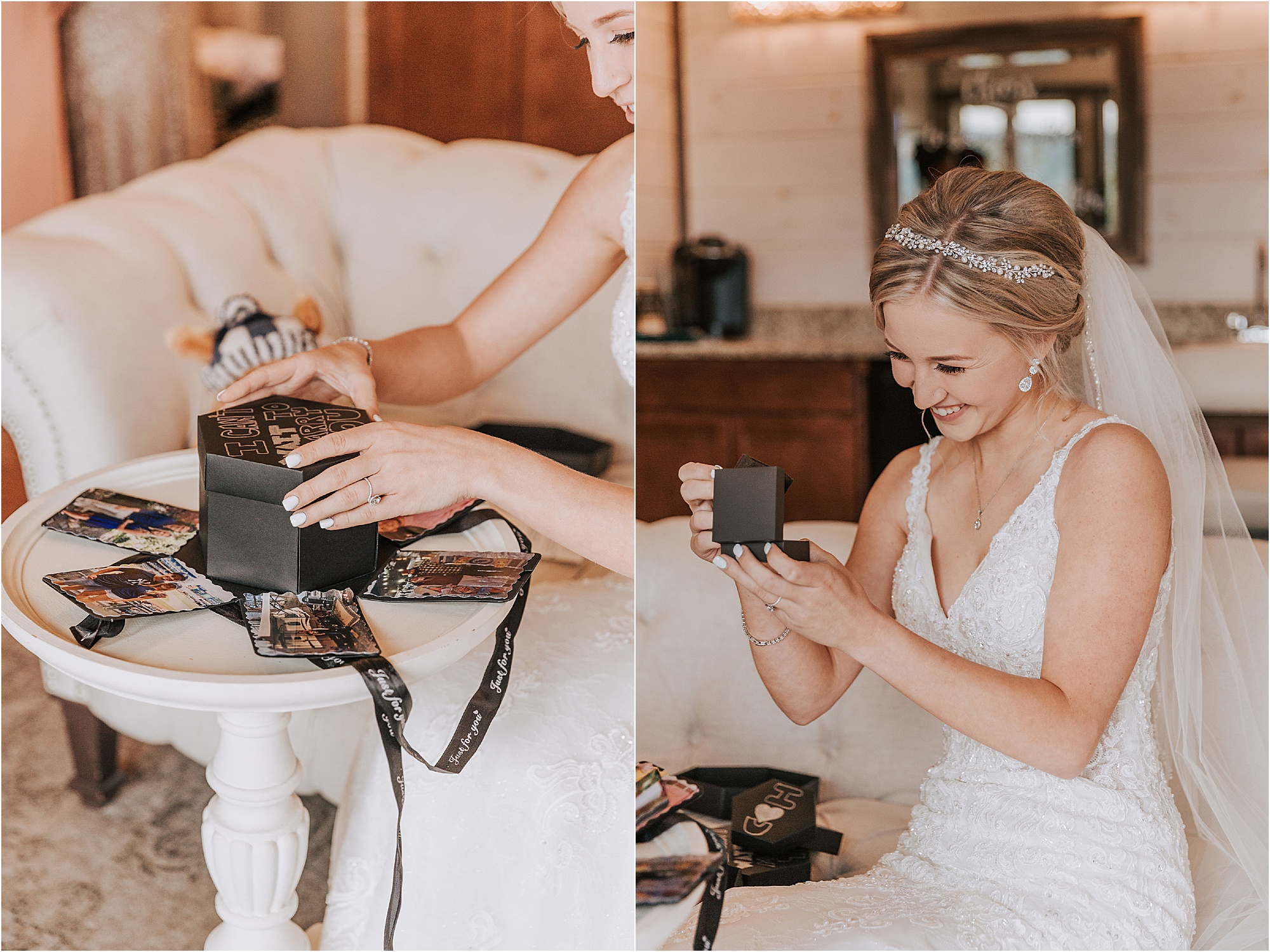 bride opening present at gift-giving wedding