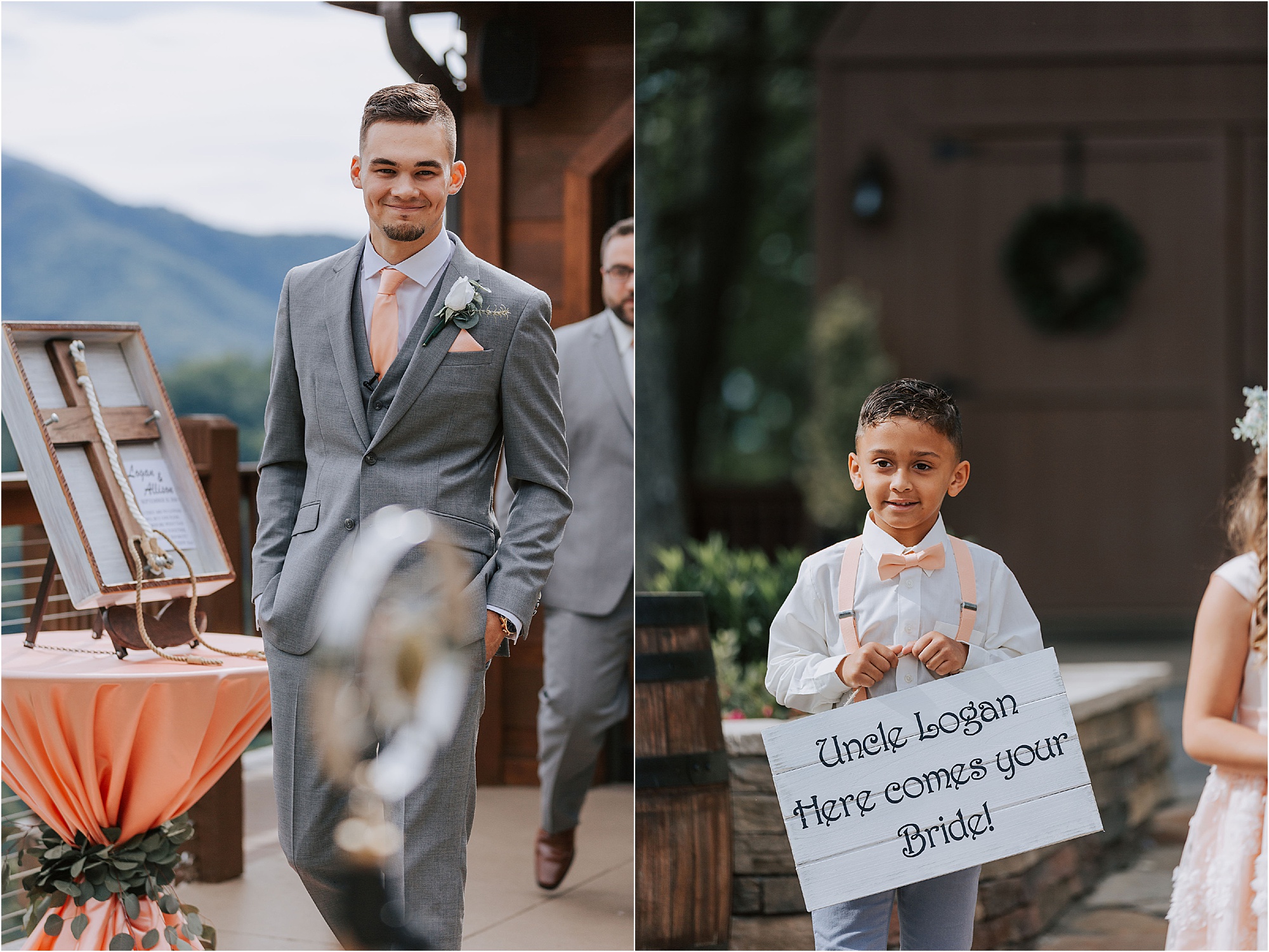 groom and ring bearers walking into wedding