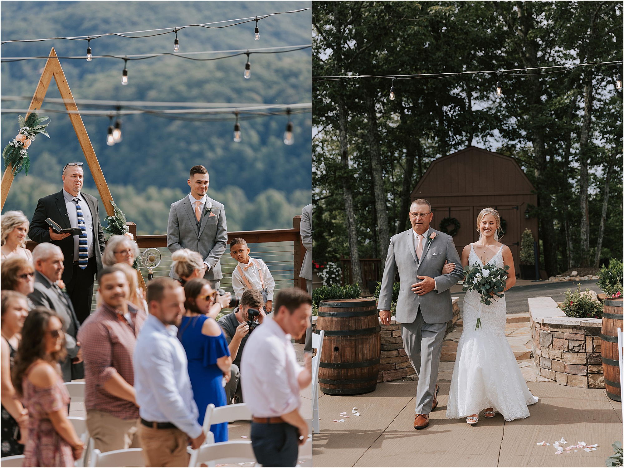 bride walks down aisle at wedding ceremony