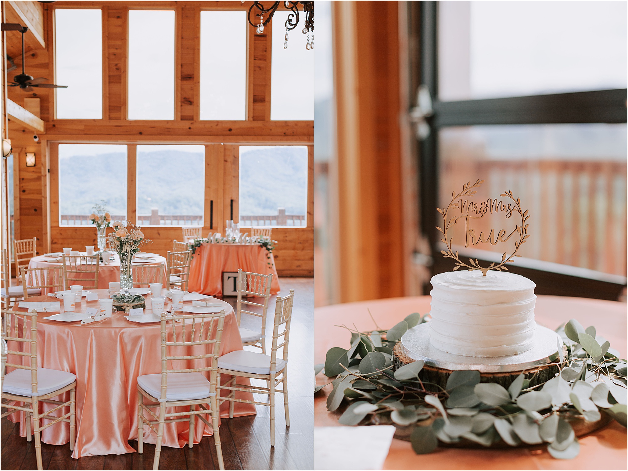 peach wedding decorations at wedding reception