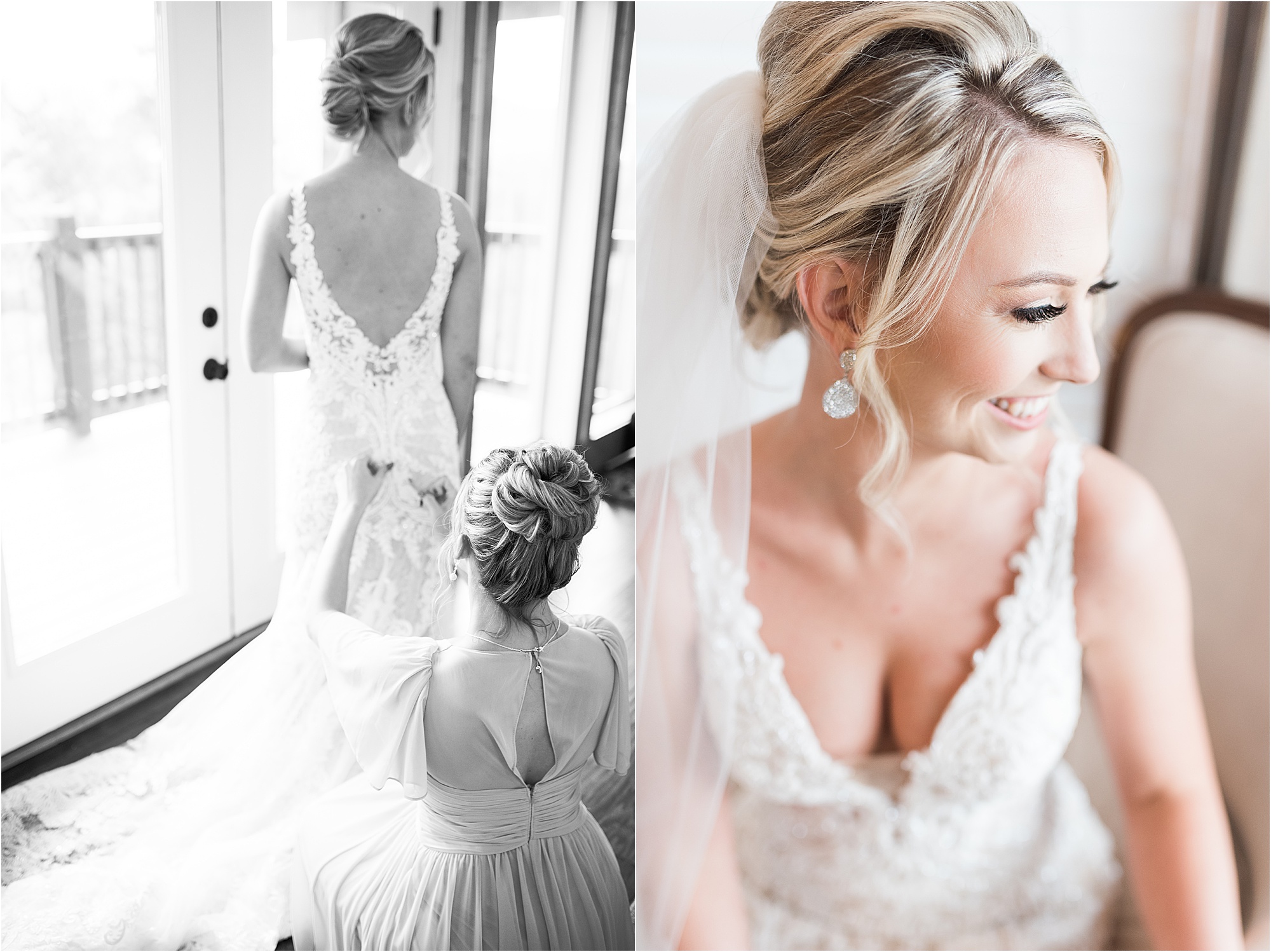 bride getting ready in bridal suite