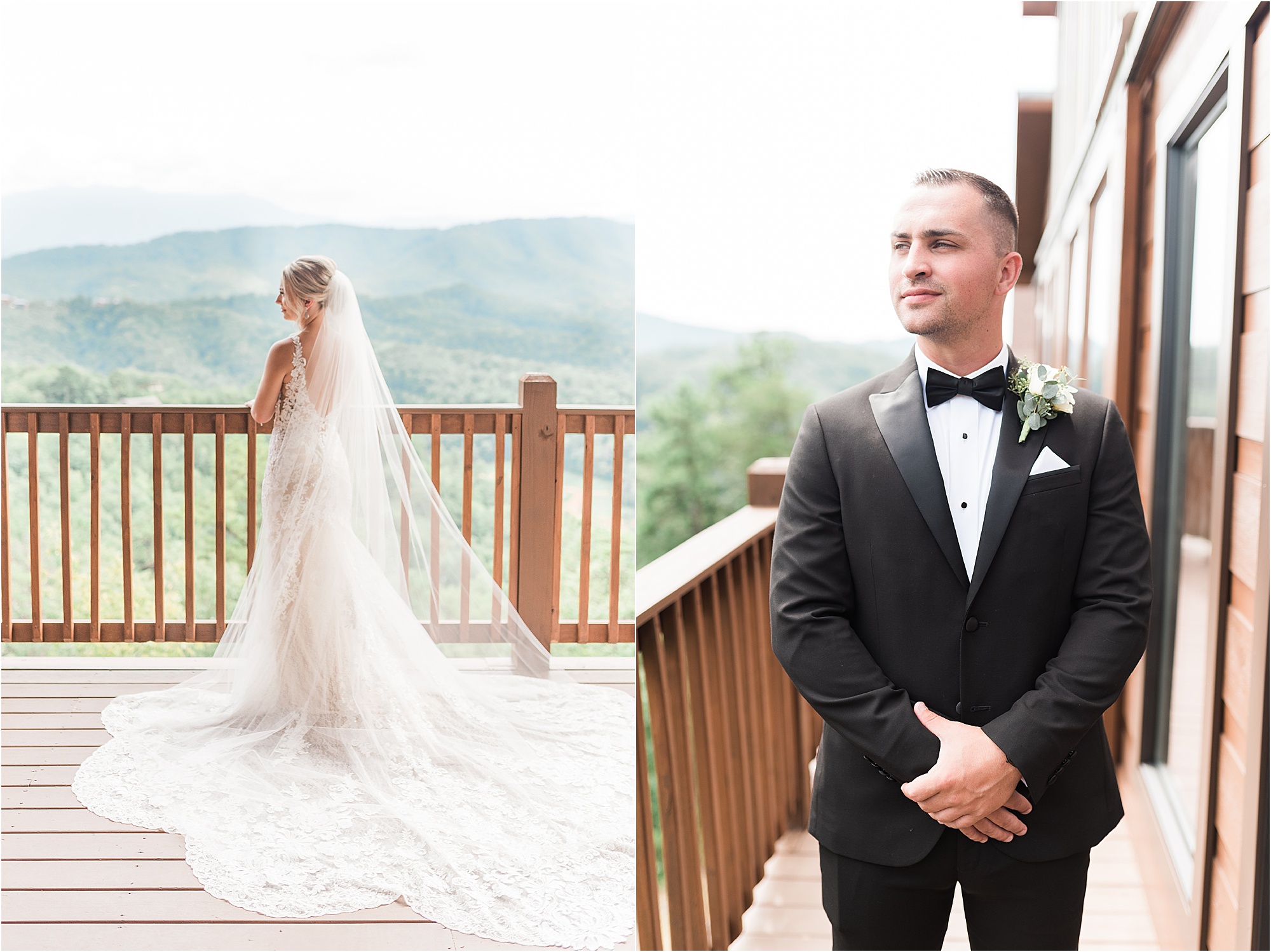 bride and groom portraits at mountain wedding venue
