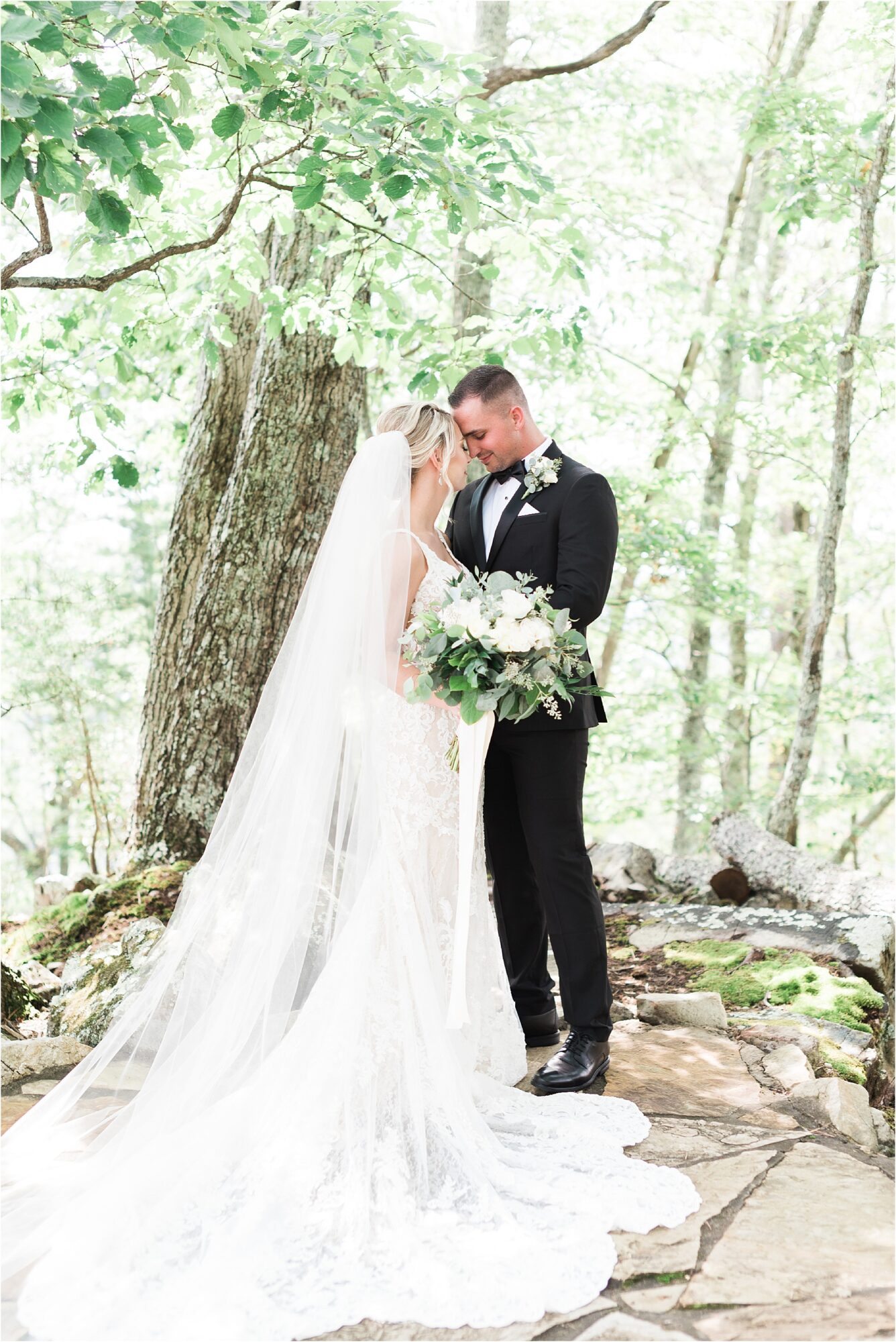 bride and groom portraits in forest