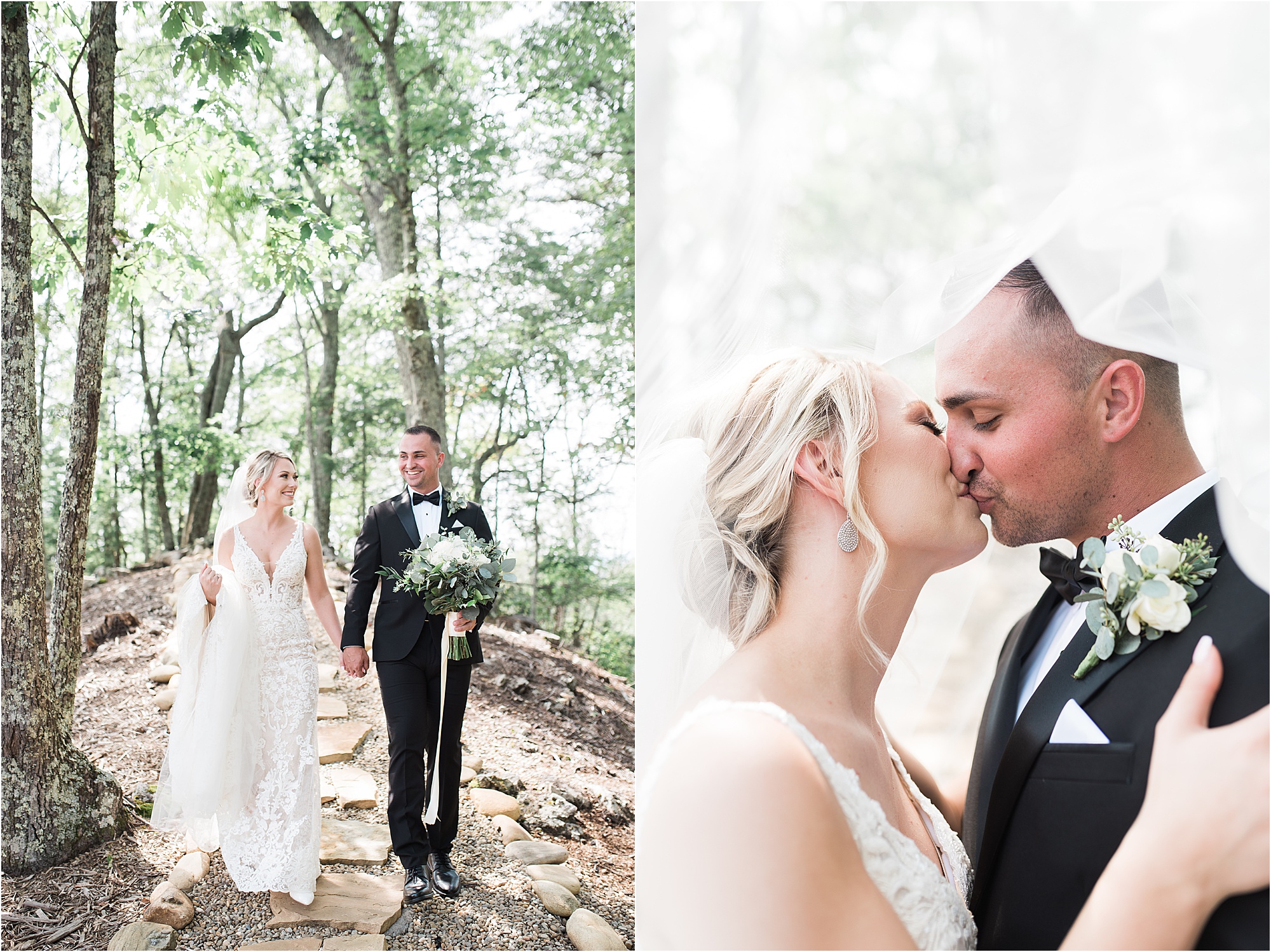 bride and groom kiss under veil