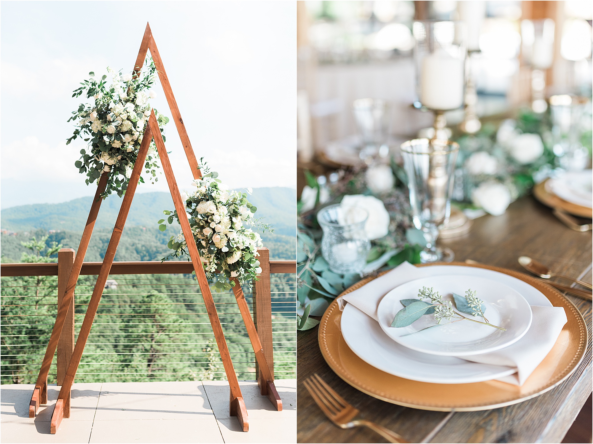 greenery wedding decorations on arbor and wedding china