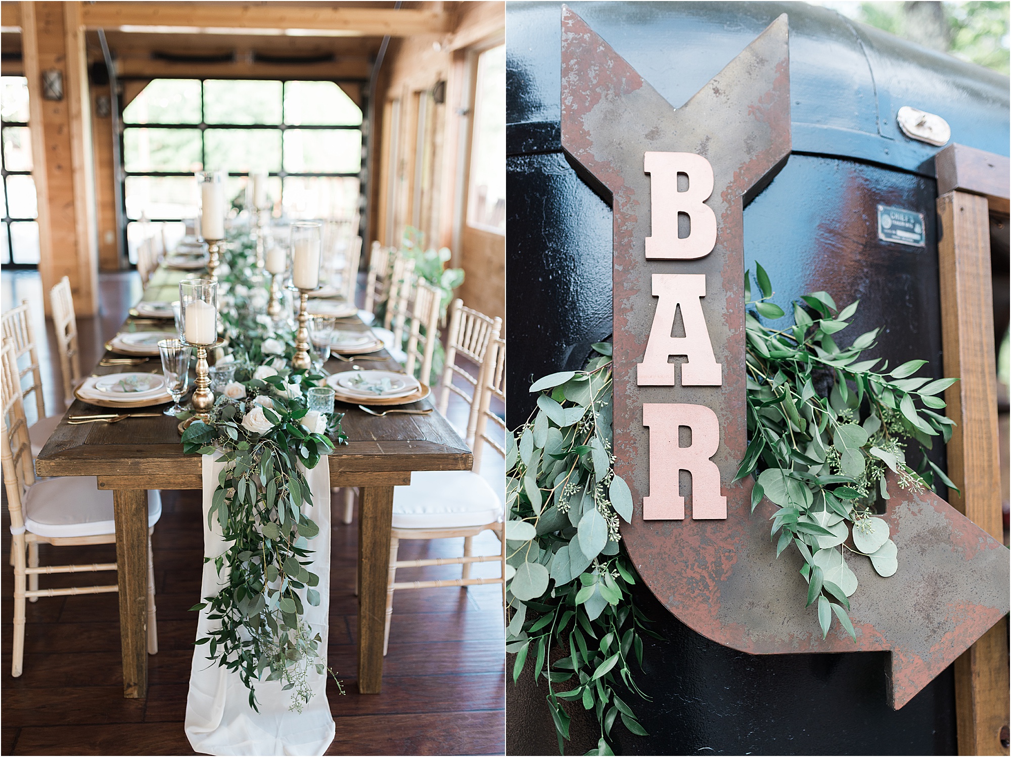greenery on reception tables and bar