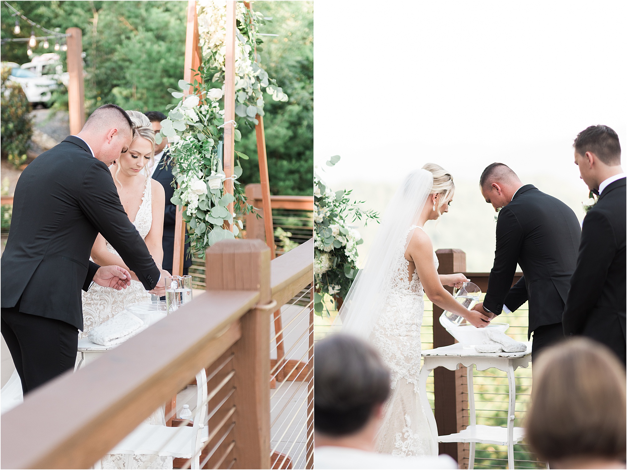 bride and groom handwashing at wedding ceremony