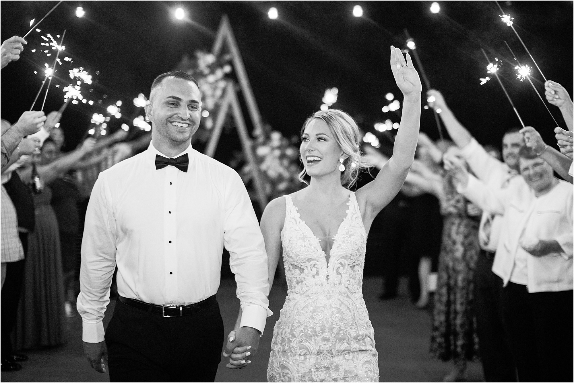 black and white sparkler exit photo