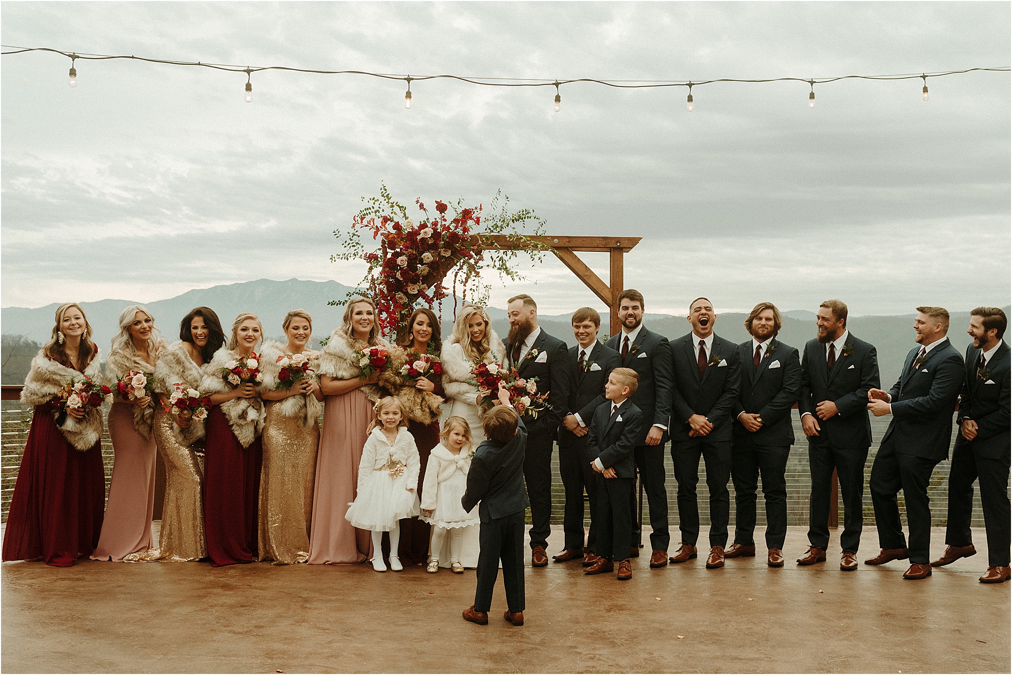 bridal party photos in the mountains