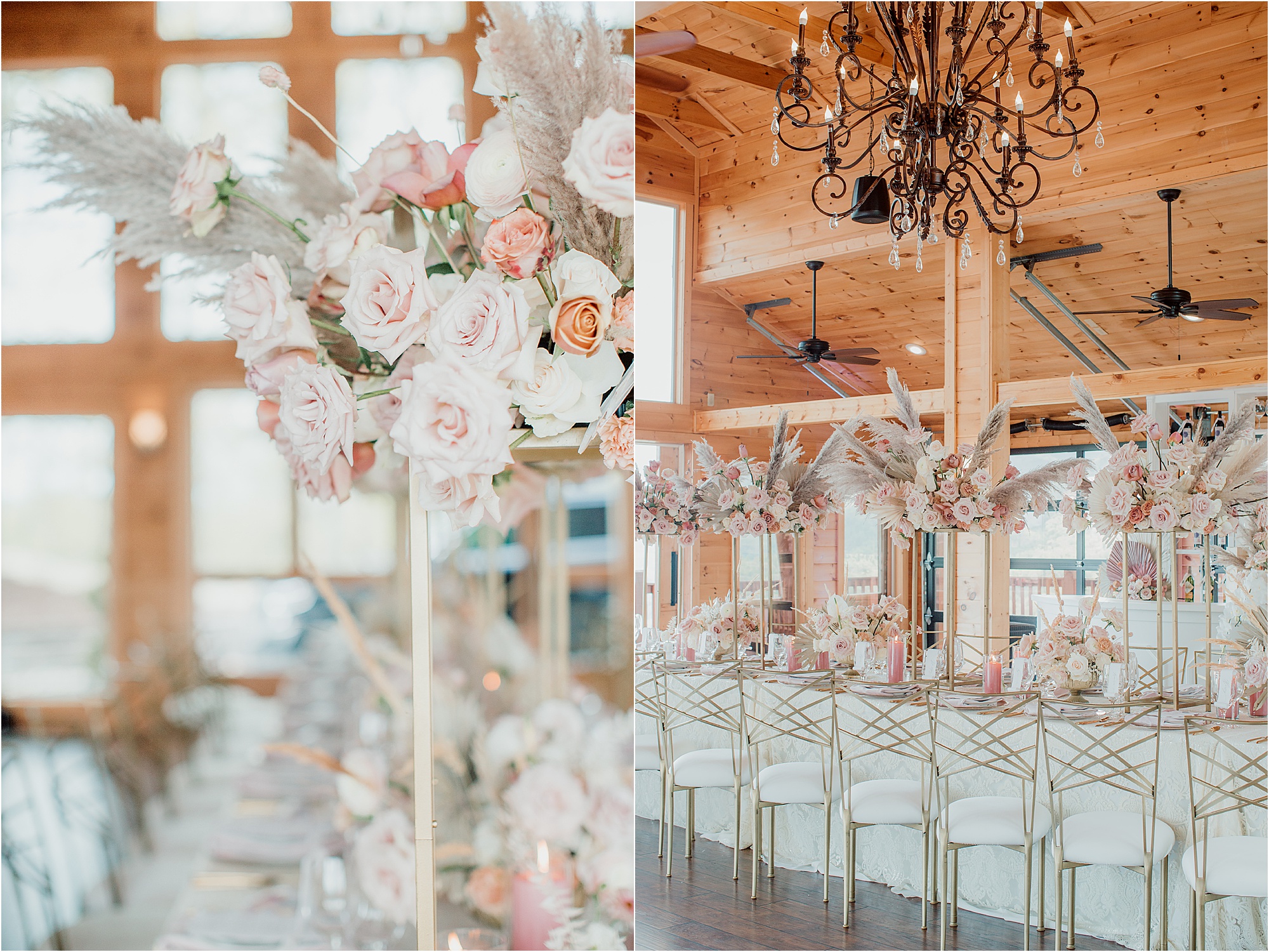 luxury and royal wedding in pink and white reception decorations