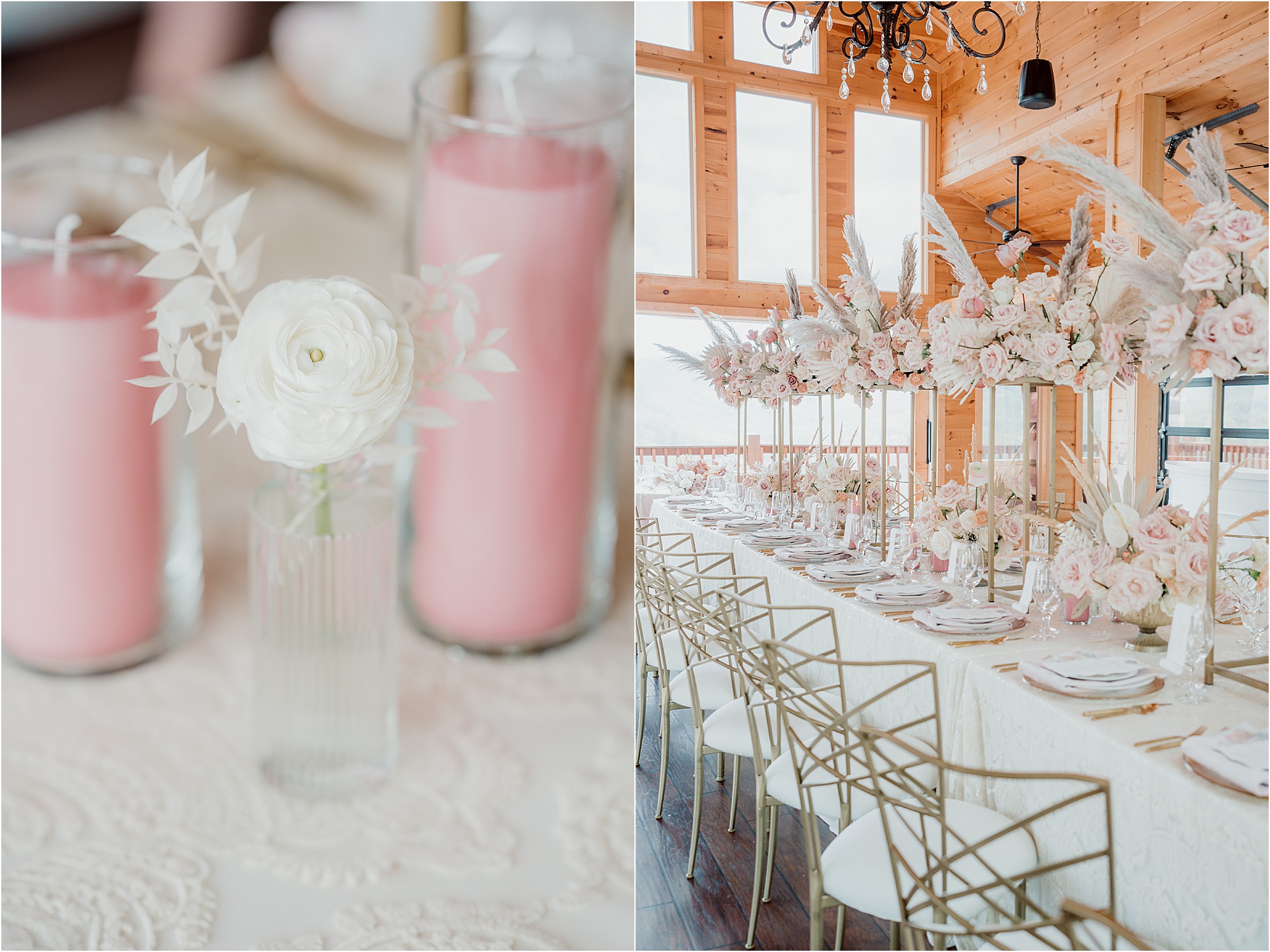 white and pink luxury wedding reception decorations