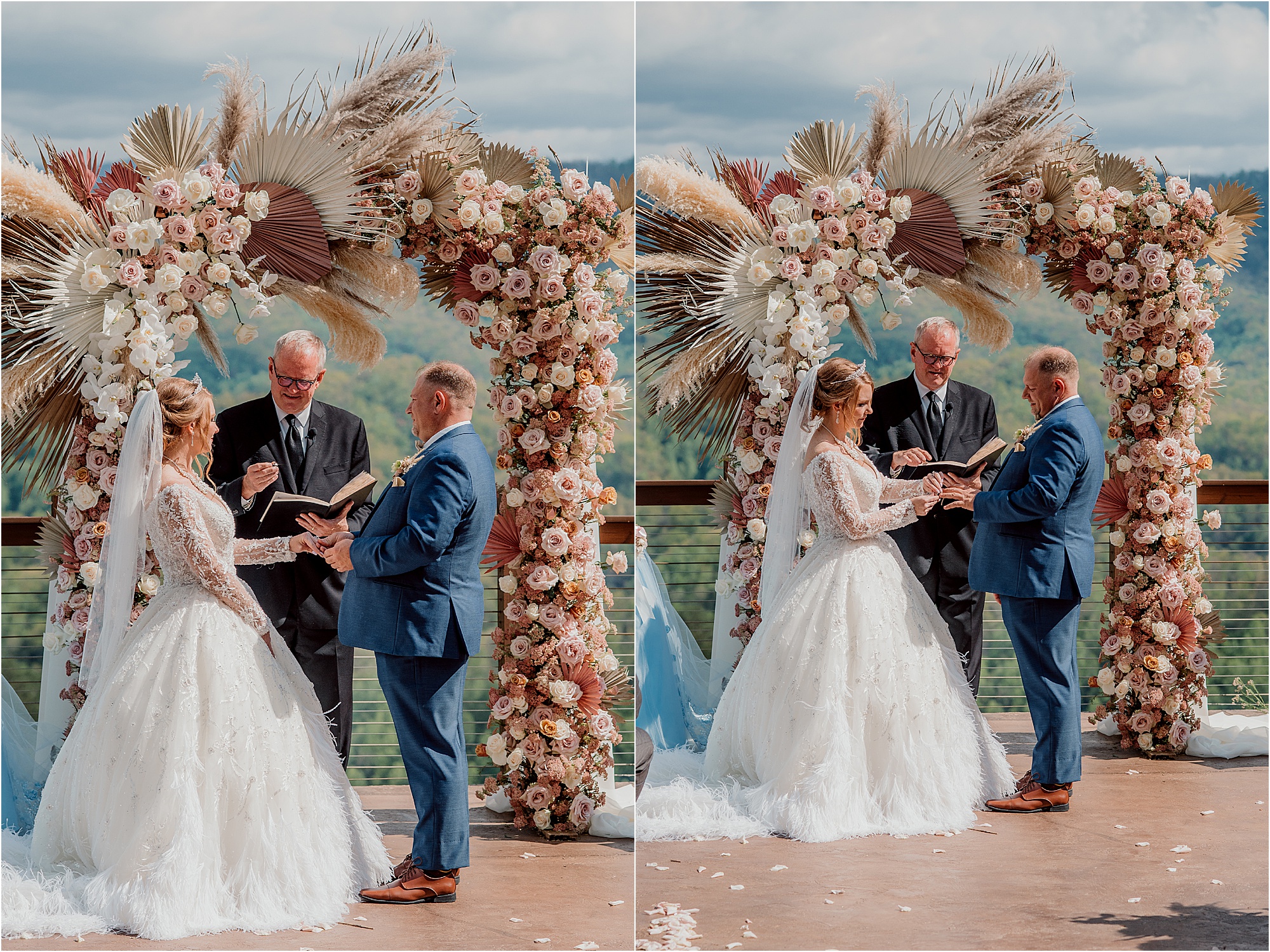 bride and groom exchange wedding rings at ceremony