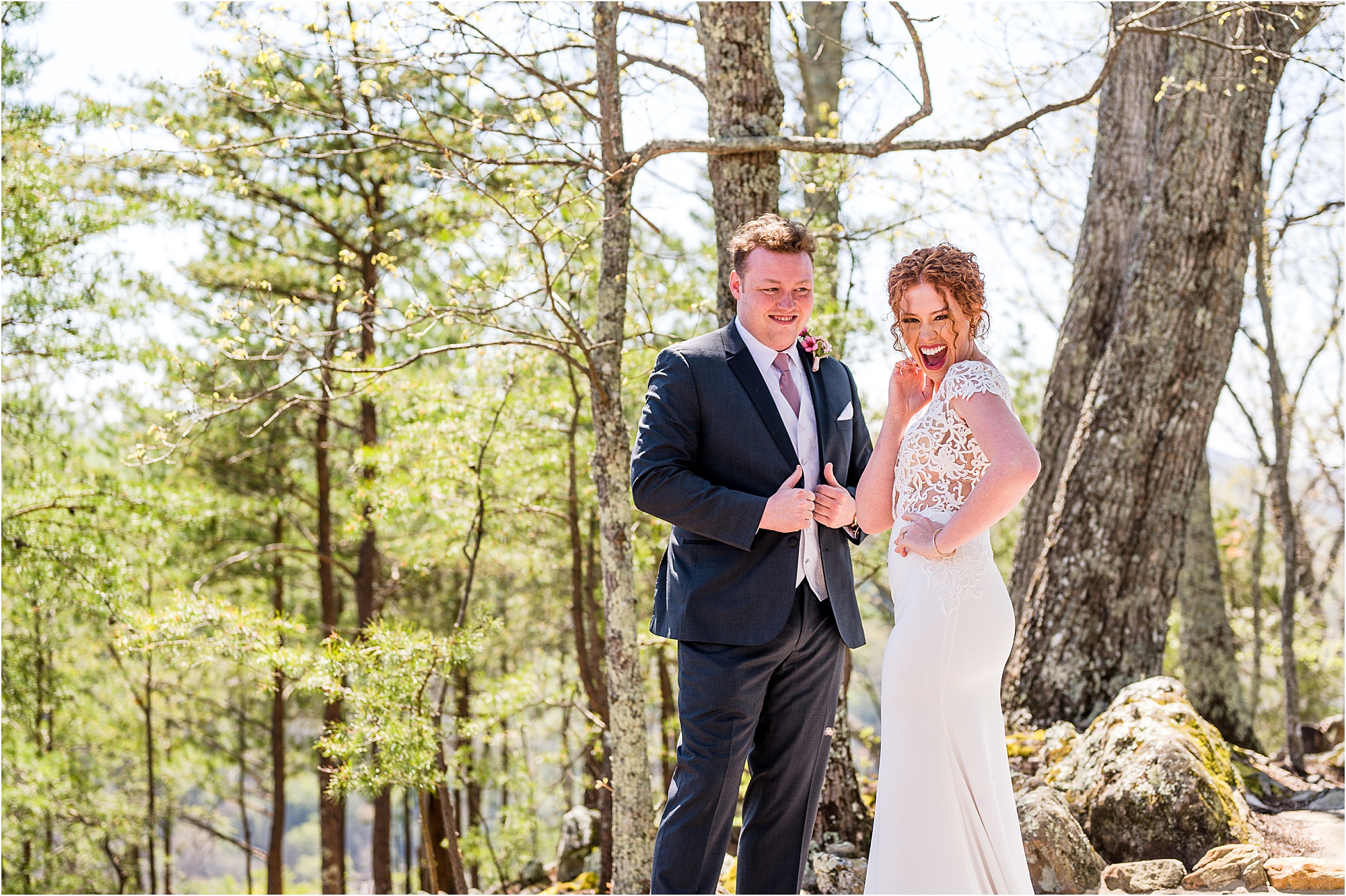 fun first look with bride and groom