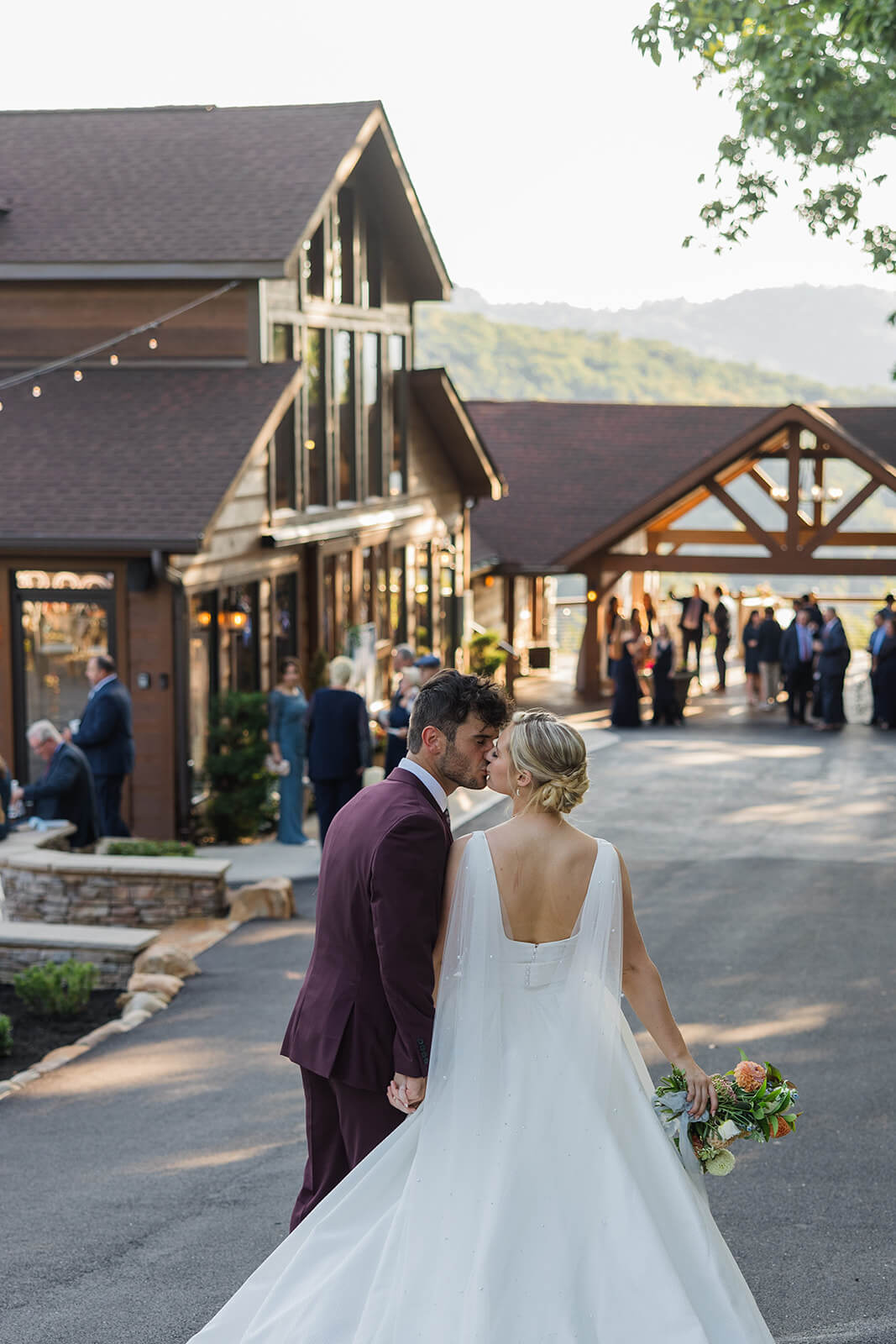 Newlywed portraits framed by sweeping Smoky Mountain vistas at The Magnolia Venue