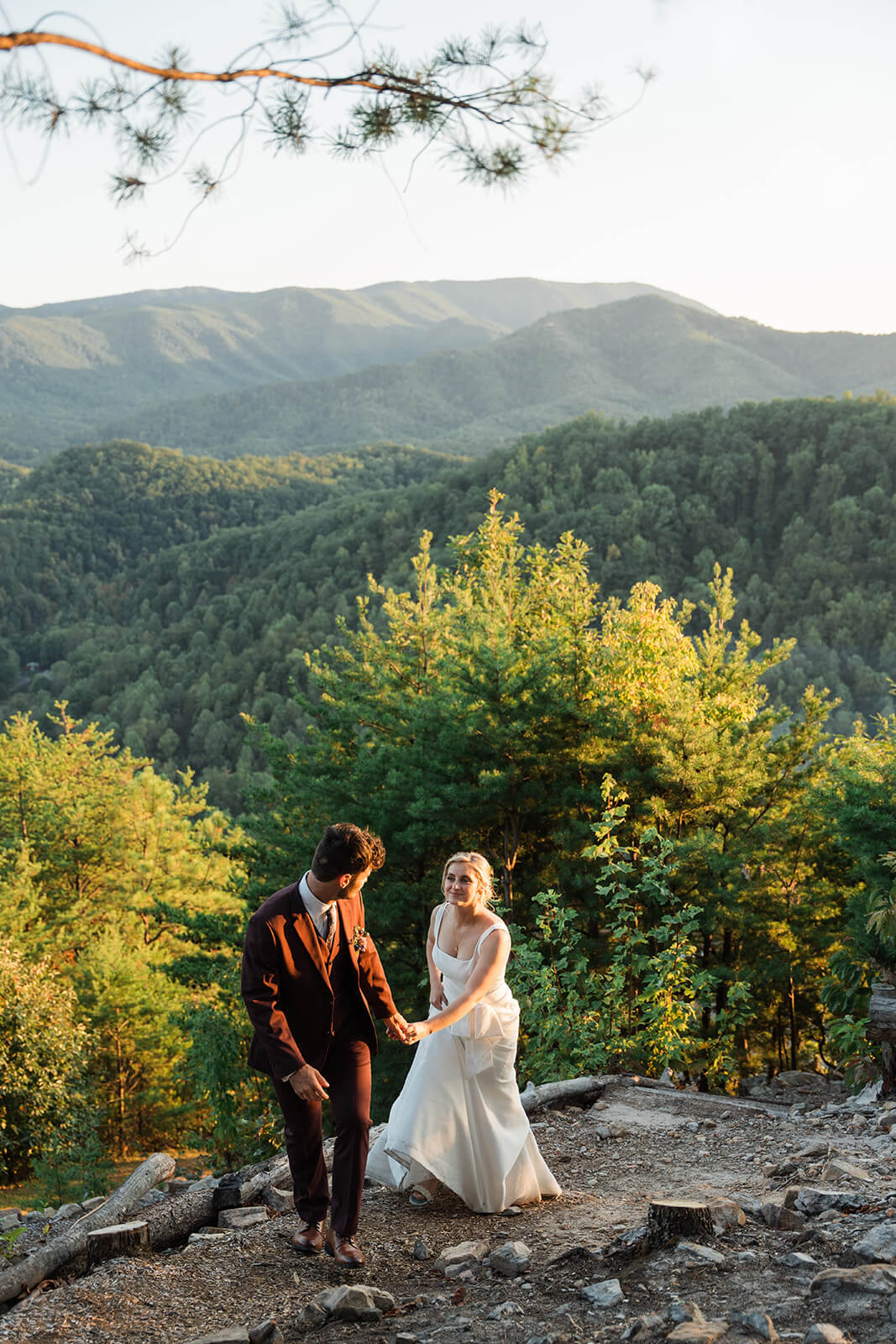 Newlywed portraits framed by sweeping Smoky Mountain vistas at The Magnolia Venue