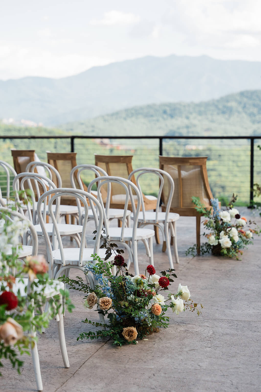 Open-air ceremony patio at The Magnolia Venue overlooking sweeping Smoky Mountain views