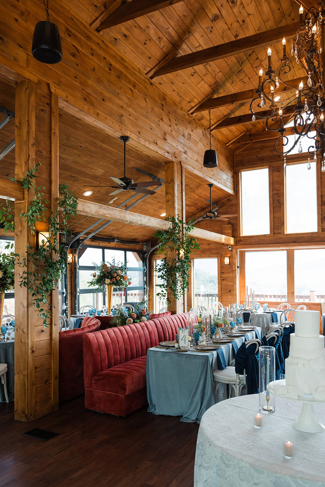 Hand-painted monogram and fall-inspired reception design at The Magnolia Venue, a Smoky Mountain wedding venue