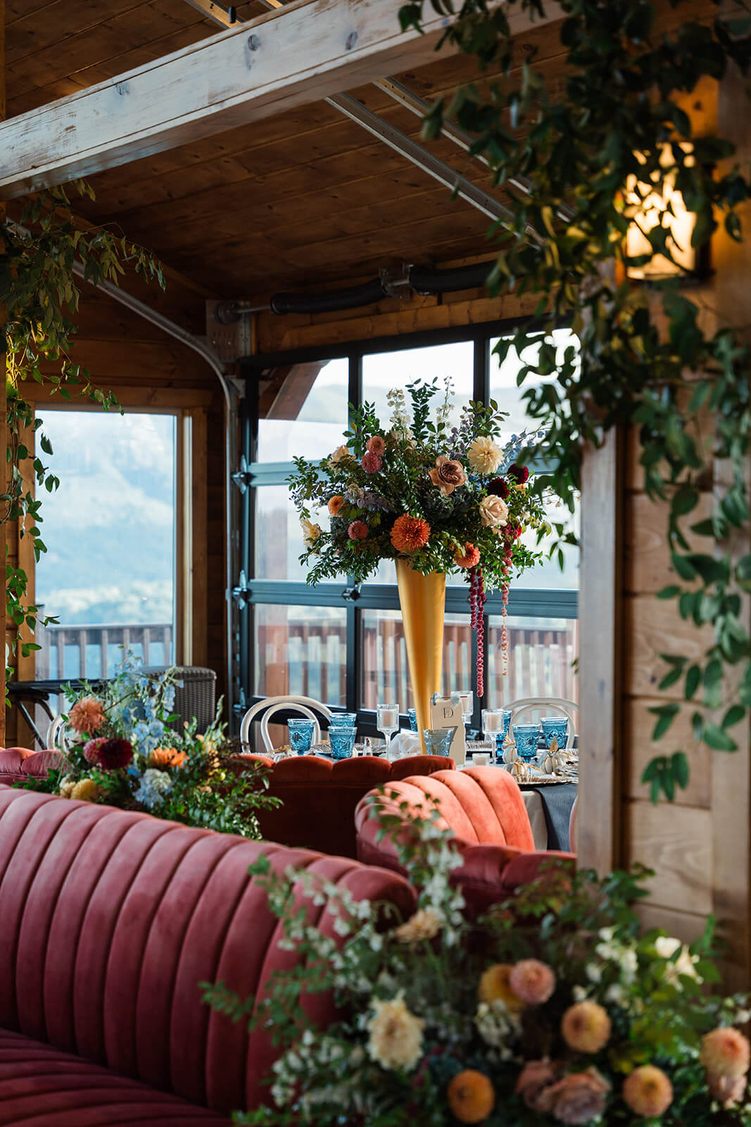 Grand Hall reception space at The Magnolia Venue styled for a personalized fall wedding in the Smoky Mountains