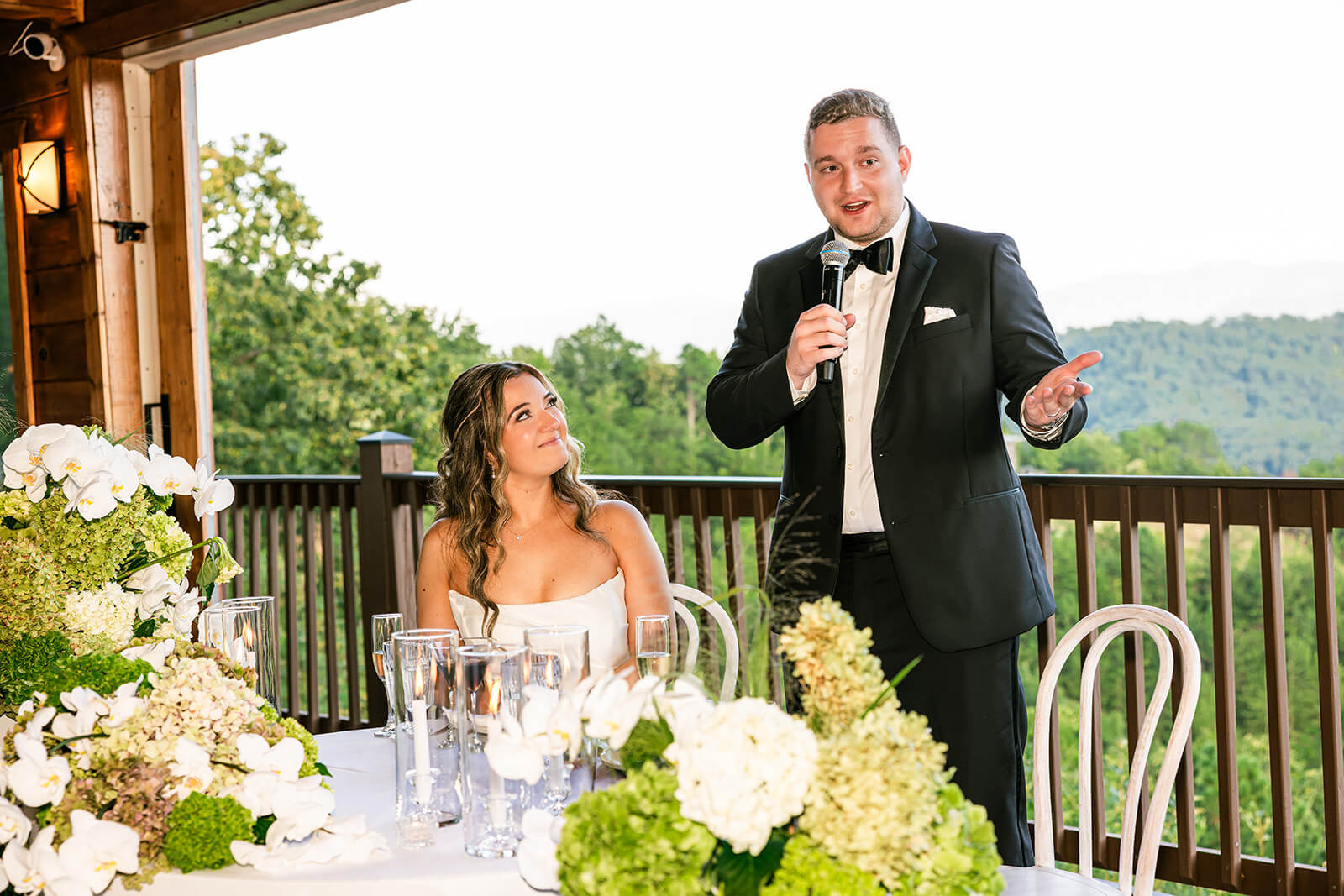 Groom speech during the reception in the grand hall of the magnolia venue. Modern Mountain Wedding in East Tennessee