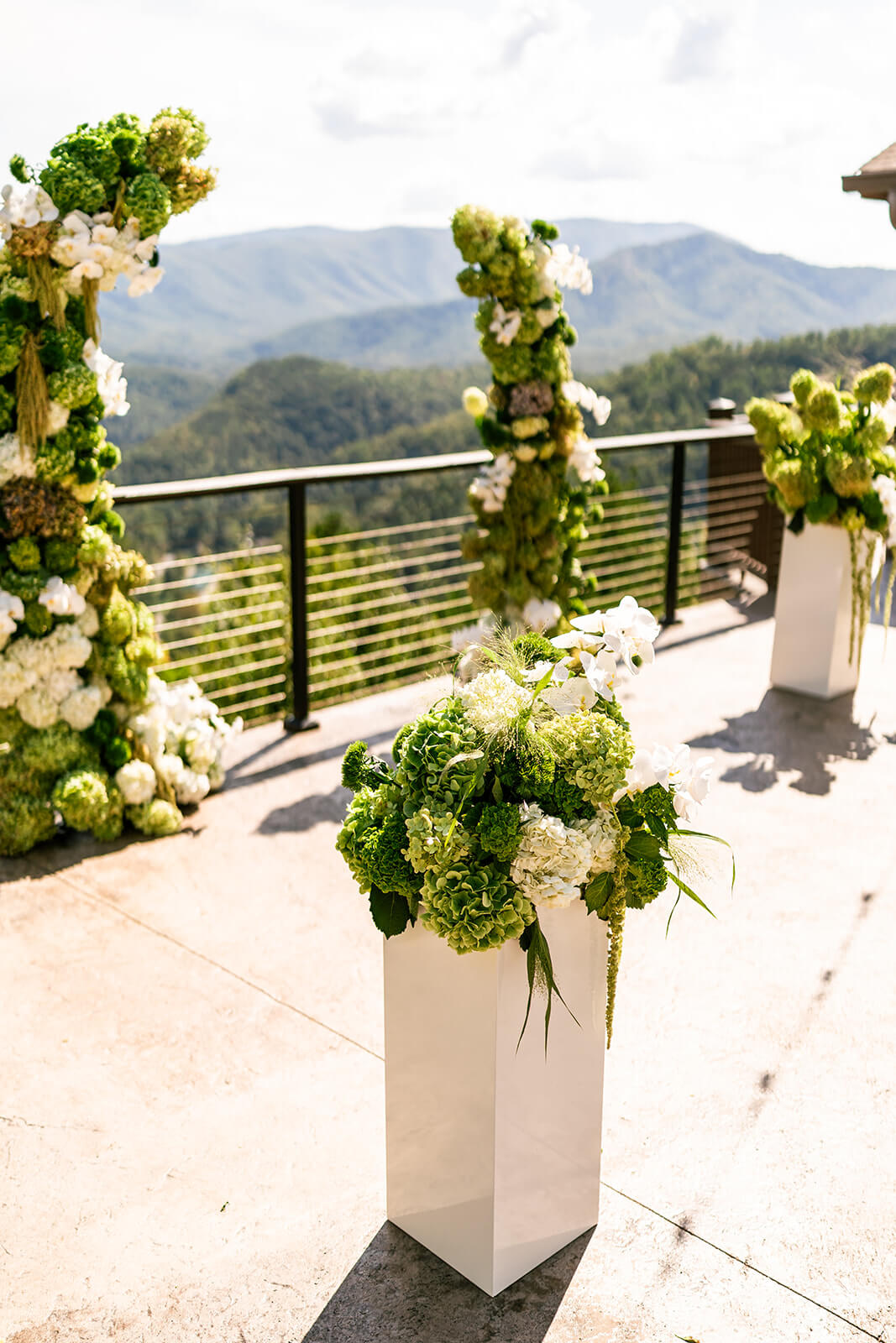 Wedding arbor and pillars at Modern Mountain Wedding in East Tennessee at The Magnolia Venue