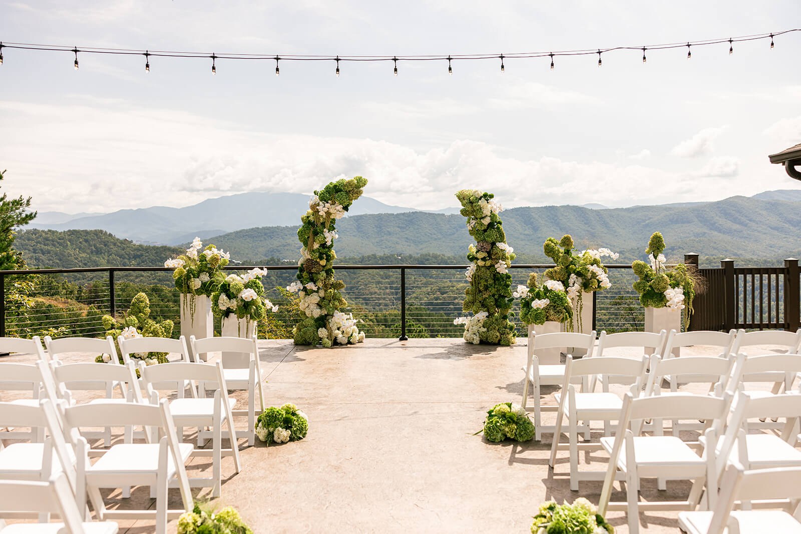 Ceremony Patio of a Modern Mountain Wedding in East Tennessee at The Magnolia Venue